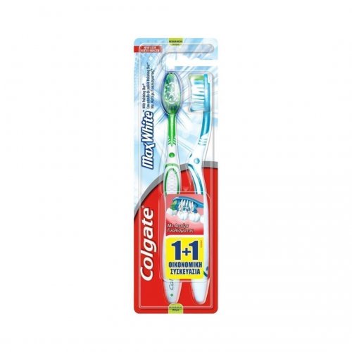 Colgate Δώρο 1+1 360 Max White Medium Οδοντόβουρτσα Μπλε-Πράσινη Ενηλίκων Μέτρια για Ολοκληρωμένο Καθαρισμό της Στοματικής Κοιλότητας, 2 τεμάχια